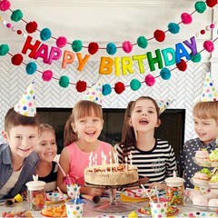 Pre-Strung Happy Birthday Banner – Felt Ball Garland – Reusable HAPPY BIRTHDA…