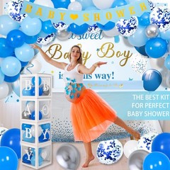 Baby Shower Decorations for Boy, Blue Baby Party Decor Kit with Balloons Boxe…