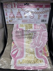 Pink 1st Birthday Room Decorating Kit 10 Pieces – Banner, Decorations, Centerpcs