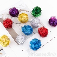 15Pcs Jumbo Glitter Tinsel Pom Poms Sparkle Balls for DIY Craft,Cat Toys(2 Inch)
