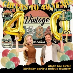 40th Birthday Party Decorations Set – Vintage 1986 Banner, Balloons, Cake Topper