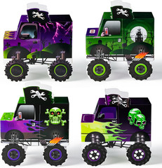Origami Monster Truck Boxes – 12Pcs Green & Purple Monster Truck Lightning Skull