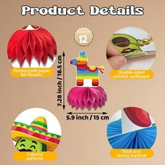 12 PCS Fiesta Mexican Party Decorations 8» Honeycomb Cinco De Mayo Taco Decor