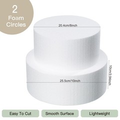 Fake Cake Rounds Styrofoam Dummies Set 2 Tiers 8/10 Inch 4 Inch Tall