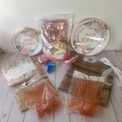 Baby Girl Rustic Floral Shower Decorations and Tableware
