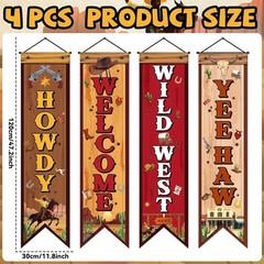 4 Pcs Western Cowboy Party Decorations Wild West Banner Howdy Yes Haw Welcome…