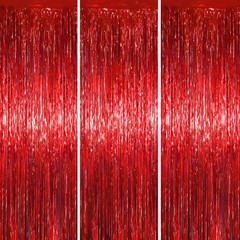 3 PCS Foil Fringe Curtains 3.3×6.6 Ft Red Tinsel Streamers Backdrop Party