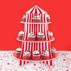 3 Tier Cupcake Foam Stand with Circus Carnival Tent Design for Desserts, Birt…