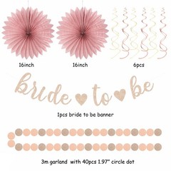21 Pcs Blush Rose Gold Bridal Shower Decorations Banner Lanterns Pom Poms Set