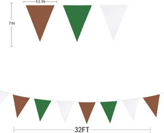 32Ft Green Brown White Party Decorations Brown Green Pennant Banner Fabric Trian