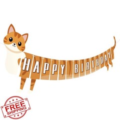 Adecortalk Cat Happy Birthday Banner Bunting Garland Kids Party Decor