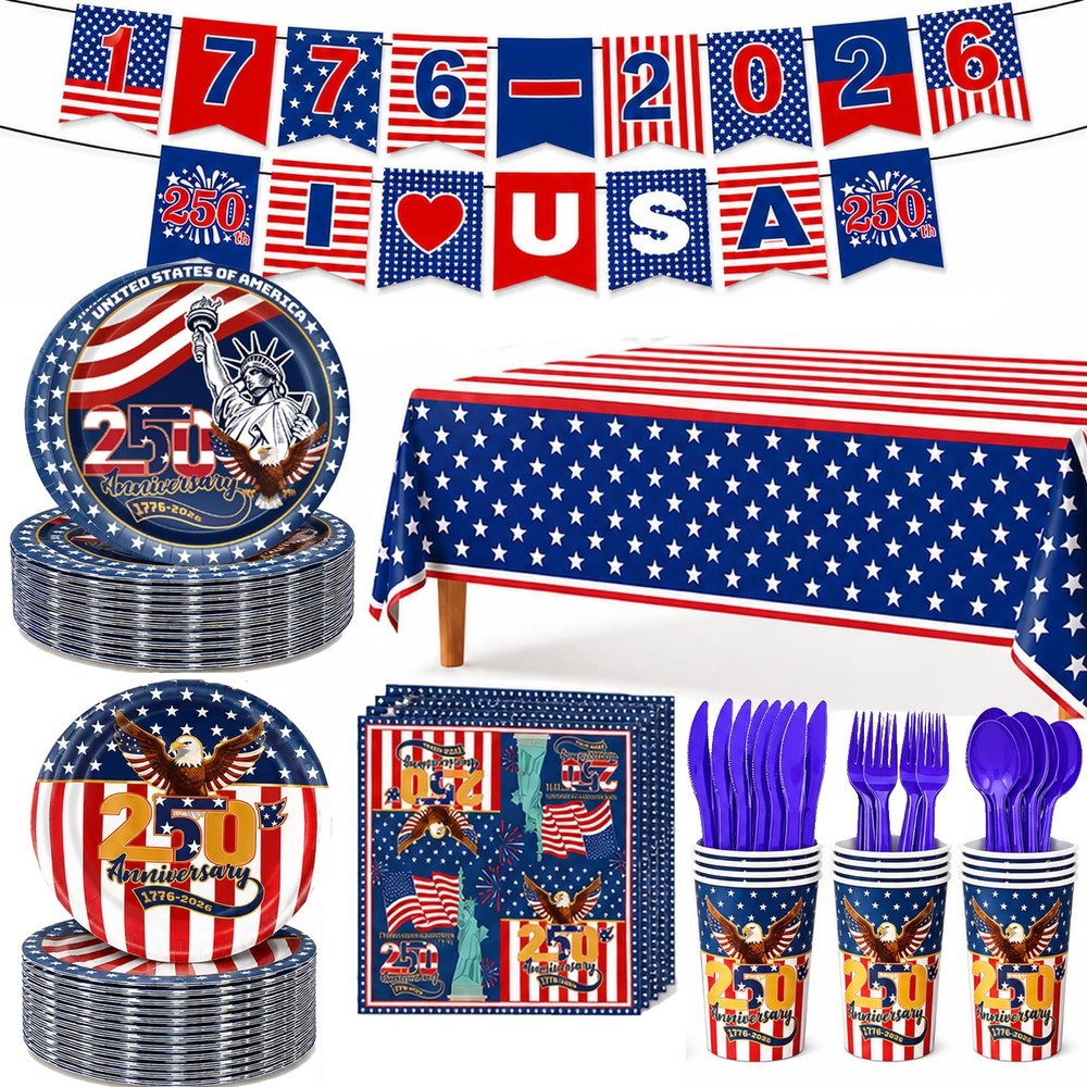 87PCS 250th Anniversary Decorations Set, America 250 for Blue
