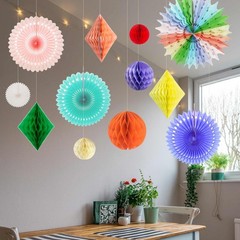 20Pcs Multi-Color Pastel Rainbow Honeycomb Balls Fans Decoration Kit for Colo…