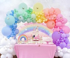 Mocsicka Princess Castle Birthday Backdrop Watercolor Pastel Rainbow Birthday Ph
