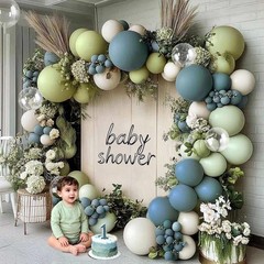 Blue Green Balloon Arch Kit Double Dusty Light Green Slate Blue White Pastel …