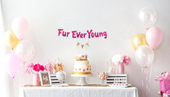 Furever Young Pink Glitter Banner Dog & Cat Birthday Decorations Funny Puppy and