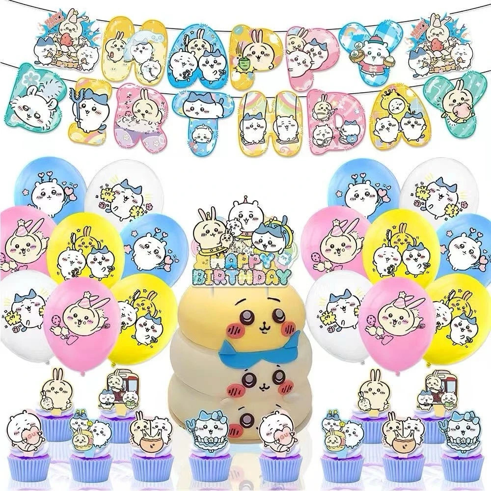 Chiikawa Party Supplies Birthday Decorations Set Balloons Cake Toppers Banner