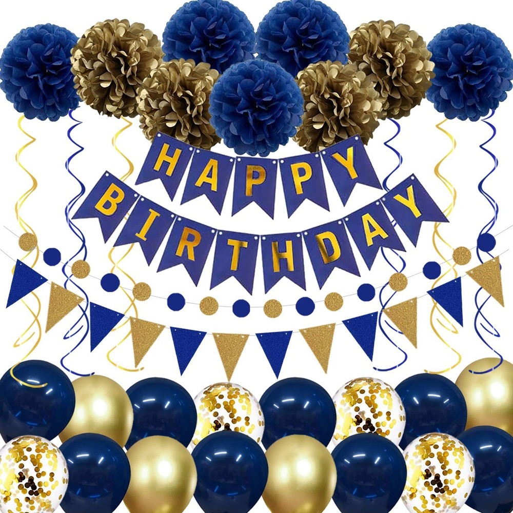 Navy Blue & Gold Happy Birthday Party Balloon kit for men, women, boys & girls