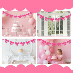 1 Pcs Rose Red Bow Garland Banner, Bow Party Decortions for Women Girls Birthday