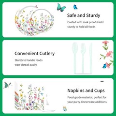 Wildflower Floral Disposable Tableware (Plates, Cups, Napkins, Utensils)