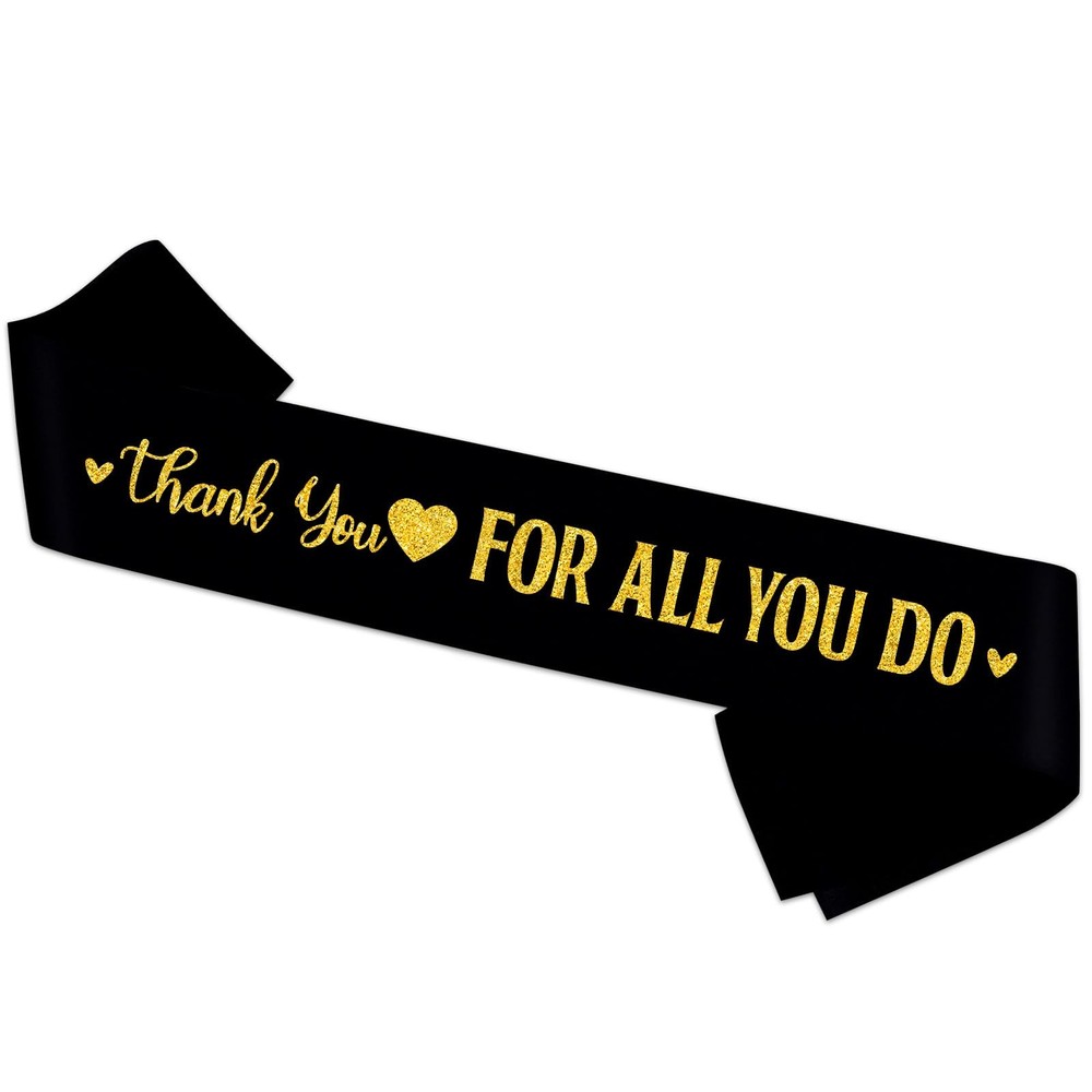 Black Thank You Satin Sash Gold Glitter Letters Employee Appreciation Decor