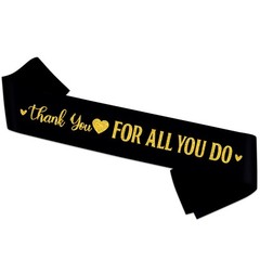 Black Thank You Satin Sash Gold Glitter Letters Employee Appreciation Decor
