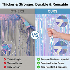 Iridescent Party Decorations Backdrop 2 Pack, Holographic Foil Fringe Curtain, S