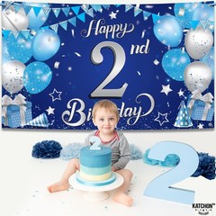 Blue Happy 2nd Birthday Banner – Xtralarge, 72×44 Inch | 2nd Birthday Decoration