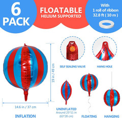 22 Inch 360 Degree 4D Stripe Blue Red Balloons, Aluminum Mylar Carnival Theme Pa