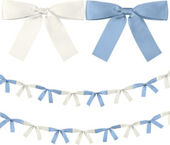 2 Pcs Baby Blue and White Bow Garland Banner 16.4 Ft Bow Party Decorations for G