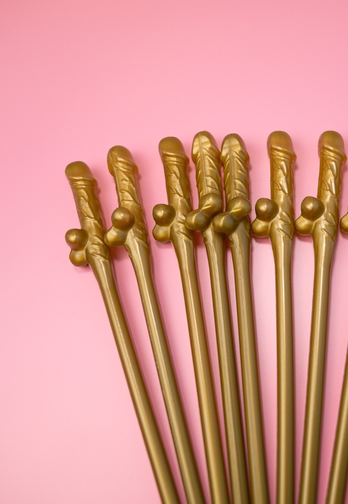 100 GOLD WILLY STRAWS NOVELTY HEN PARTY FUN REUSABLE DRINKING STRAWS