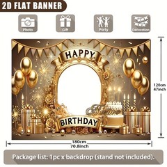 2D Golden Theme Personalized Birthday Custom Poster Name Photo Backdrop Banner❀