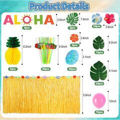 200 Pcs Aloha Luau Party Decorations Set, Hawaiian Tropical Summer Beach Party S