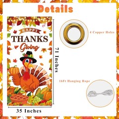 Thanksgiving Party Decorations Large Size Happy Thanksgiving Door Cover for F…