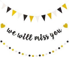 3 Pieces We Will Miss You Going Away Farewell Banner Decoration Gold Black Dot