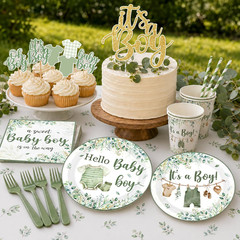 Baby Boy Shower Decorations,267Pcs Baby Shower Decorations Green Plates and Napk