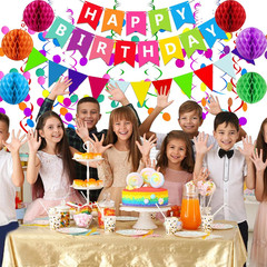 Happy Birthday Banner Party Decorations Set Confetti Garland Swirls Kit