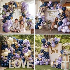 Navy Blue Purple Balloon Arch Double Dark Blue Pastel Lavender White Sand Ivo…