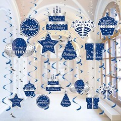 Blue Silver Birthday Swirls 16 Pack Happy Birthday Men Boys 10th-60th Ceiling