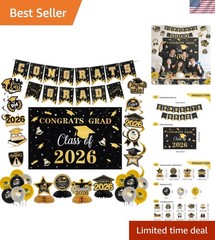 Graduation Decorations Set Class of 2026 Backdrop Congrats Grad Banner Hangin…