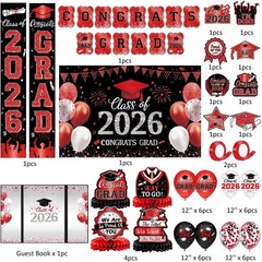 Graduation Decorations Class of 2026,Red Graduation Party Supplies Congrats Grad