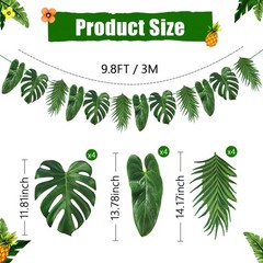 Tropical Palm Leaf Garland Banner Party Decorations 9.8 FT, Paper, Green