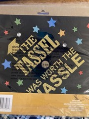Two Pack Paper Grad Cap Decorations Black with Gold Glitter Wording