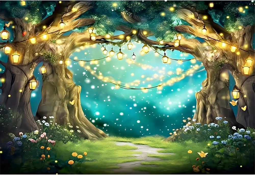 Enchanted Forest Tree Birthday Backdrop Fairy Tale Wonderland Photo Background