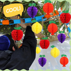12 Pcs Sukkot Fruit Hanging Decorations Honeycomb Hanging Tissue Paper Ball Stra