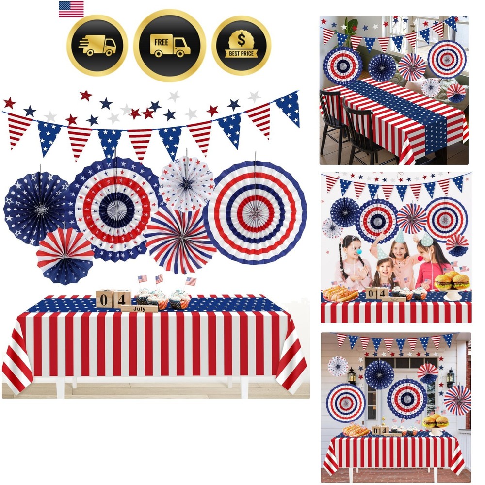 Patriotic 4th of July Decorations Set 9 Pcs Red White Blue Party Supplies