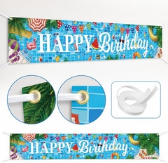 Pool Birthday Party Decorations, Extra Large Size Happy Birthday Pool Party Bann