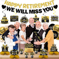 Retirement Party Decorations Men Women, Black Gold Happy Retirement Decorations,