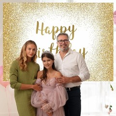 Mocsicka Happy Birthday Backdrop – Gold Glitter Sweet 16 Photo Backdrop for W…