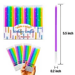 Apluselection 40-Count Rainbow Birthday Candles, Tall Thin 5.5, Multicolor